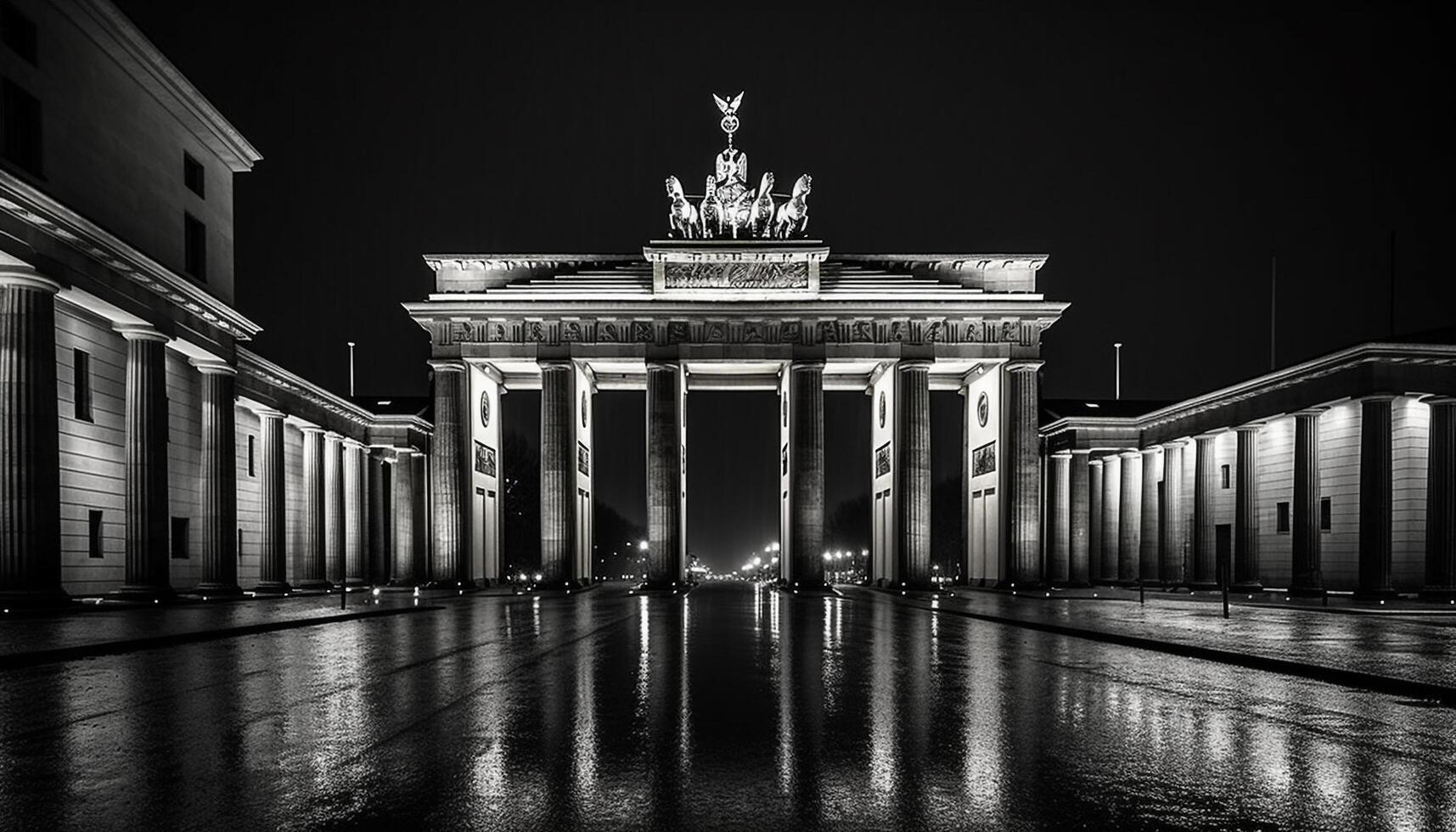 majestueus architectuur verlichte Bij schemering, een nationaal mijlpaal gegenereerd door ai foto