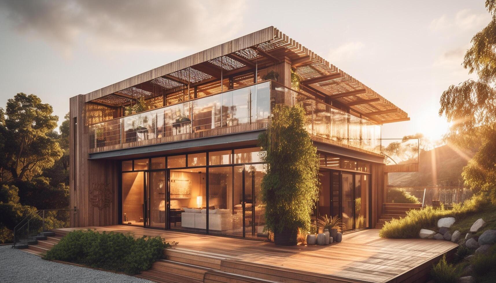 luxe huis ontwerp met modern architectuur buitenshuis gegenereerd door ai foto