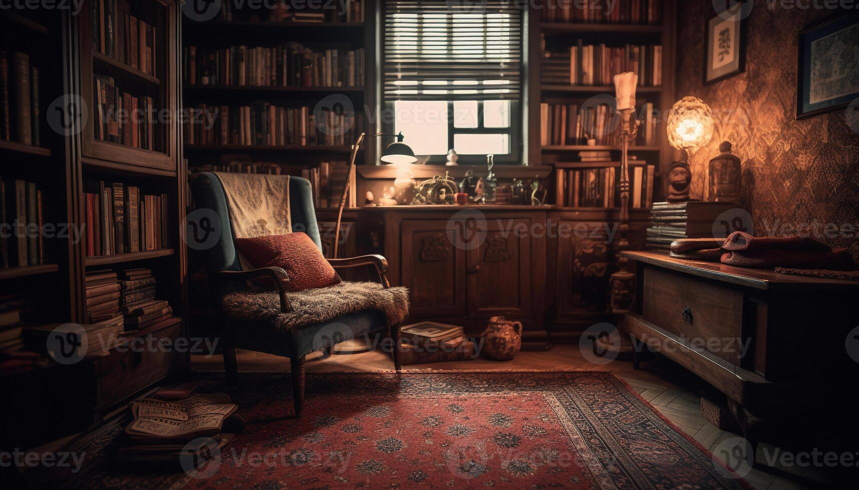 luxe boekenplank in oud fashioned leven kamer gegenereerd door ai foto