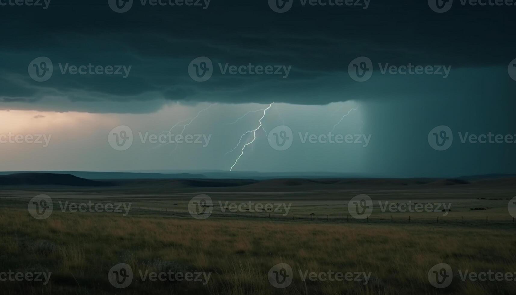 spookachtig onweersbui over- majestueus berg landschap gegenereerd door ai foto