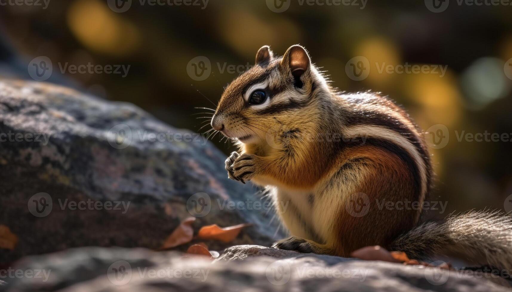 pluizig grijs eekhoorn aan het eten noten Aan groen gras, selectief focus gegenereerd door ai foto