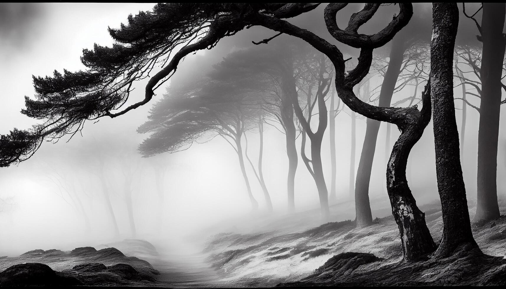 silhouet in mist spookachtig Woud mysterie geopenbaard ,generatief ai foto