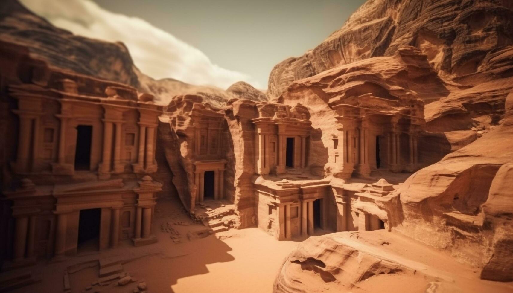 majestueus khaznet oude schatkist van geruïneerd petra gegenereerd door ai foto