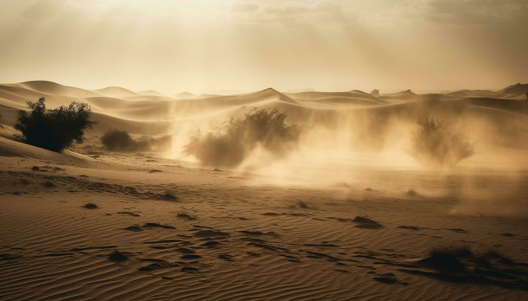 zonsondergang over- berg bereik, golfde zand duin gegenereerd door ai foto