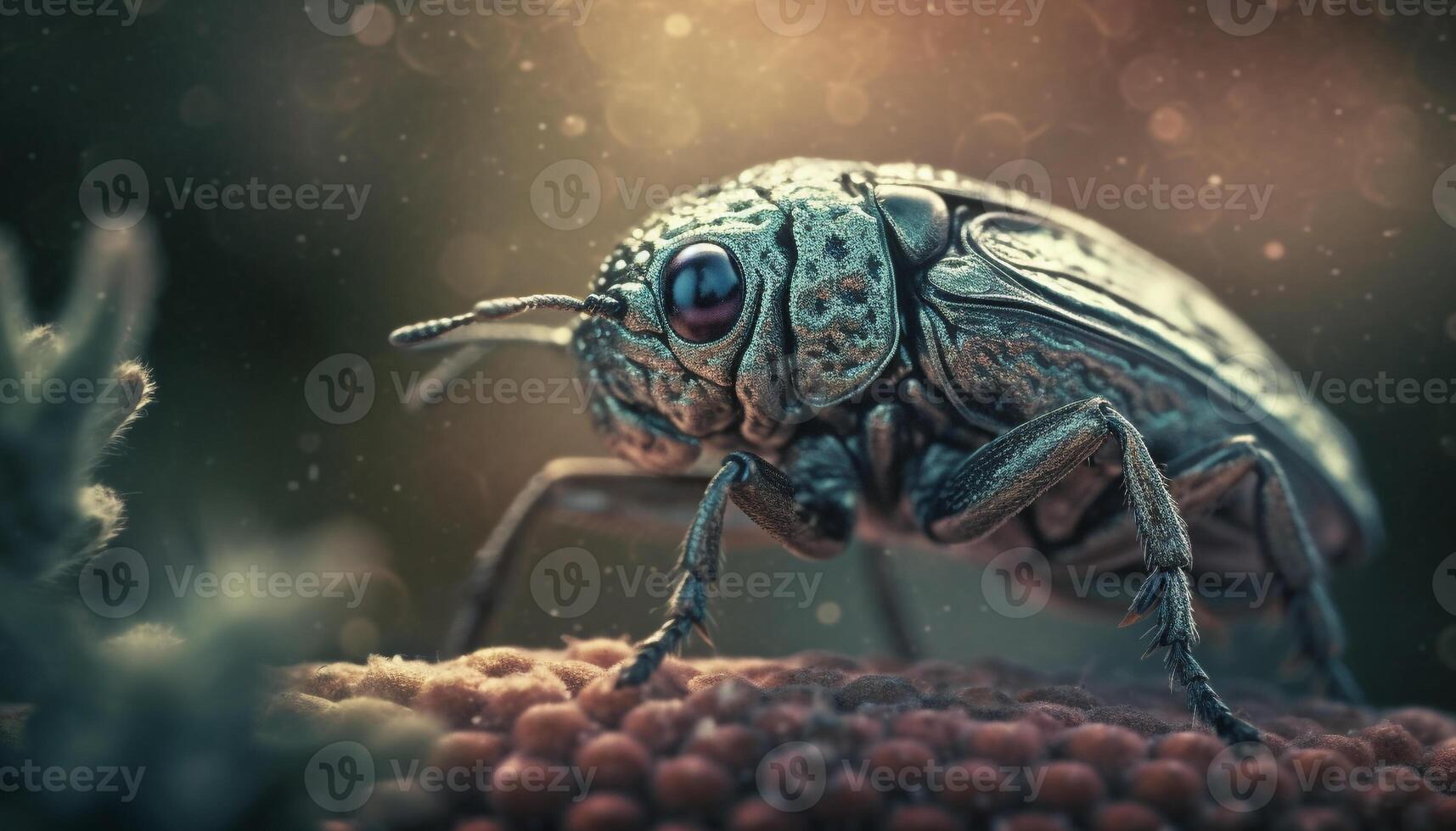 snuitkever kruipen Aan groen blad, macro vergroting gegenereerd door ai foto