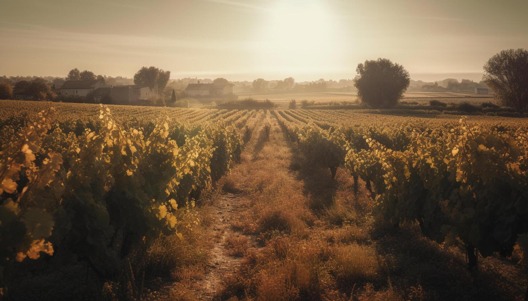 zon gekust wijngaard, rijp druiven, vers chianti wijn gegenereerd door ai foto