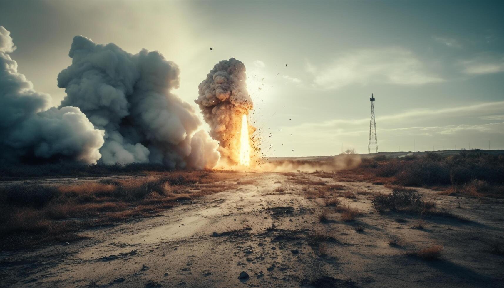 gewapend krachten ontbranden hel, vrijgeven dampen en as in lucht gegenereerd door ai foto