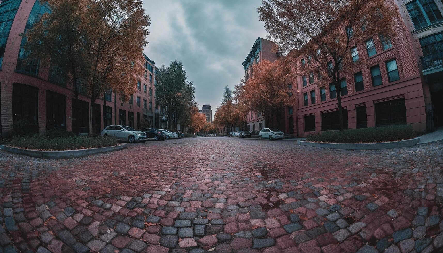 Bij schemering, de verlichte lantaarn verdwijnt in de stedelijk horizon gegenereerd door ai foto