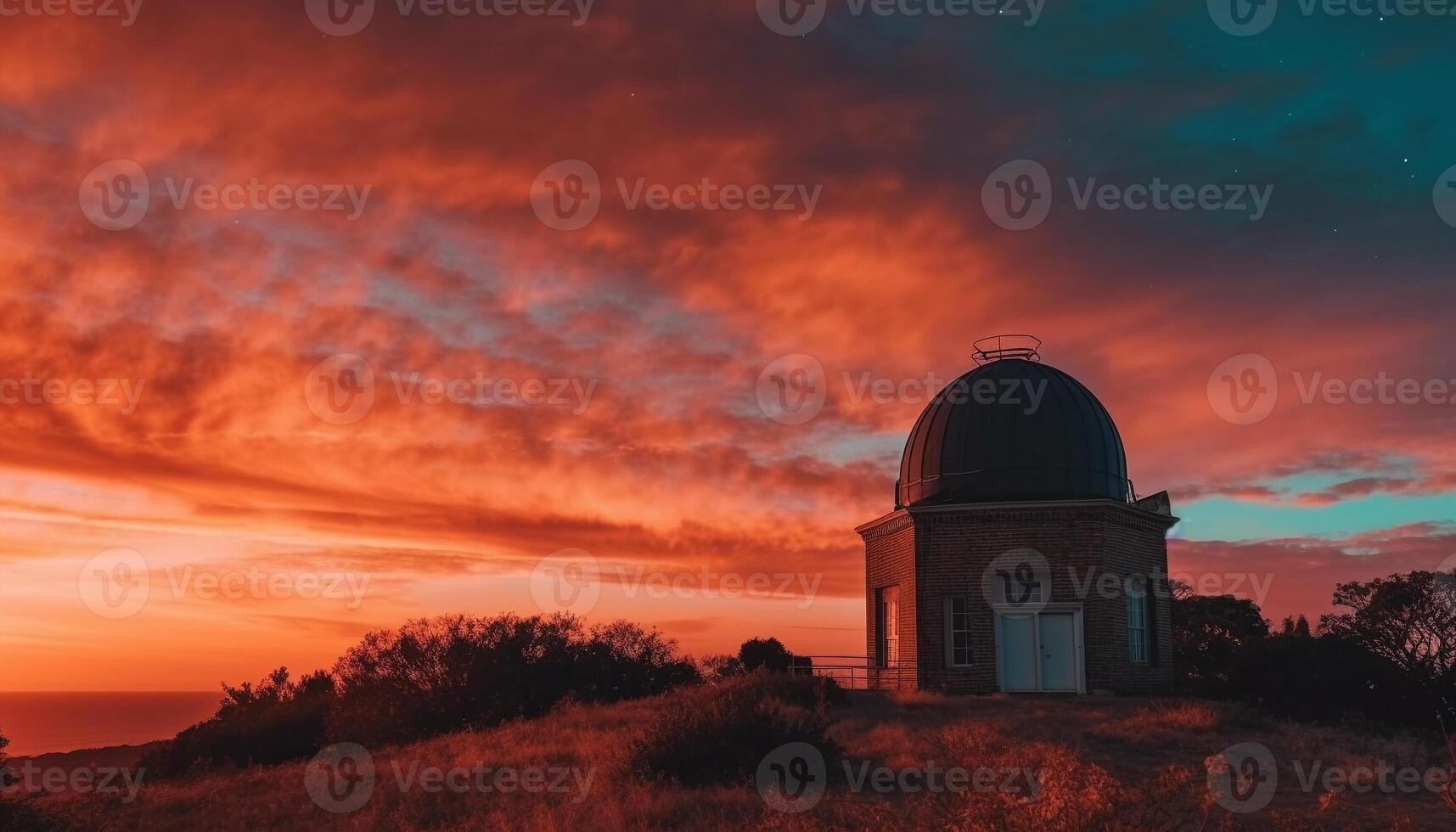 silhouet van een oud verlaten gebouw onder een sterrenhemel lucht gegenereerd door ai foto