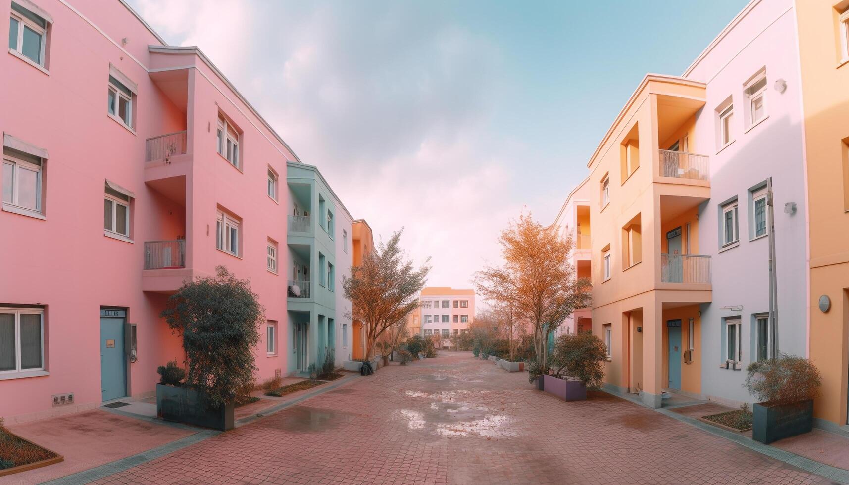 de modern wolkenkrabber roze facade gloeit Bij schemer in caraïben gegenereerd door ai foto