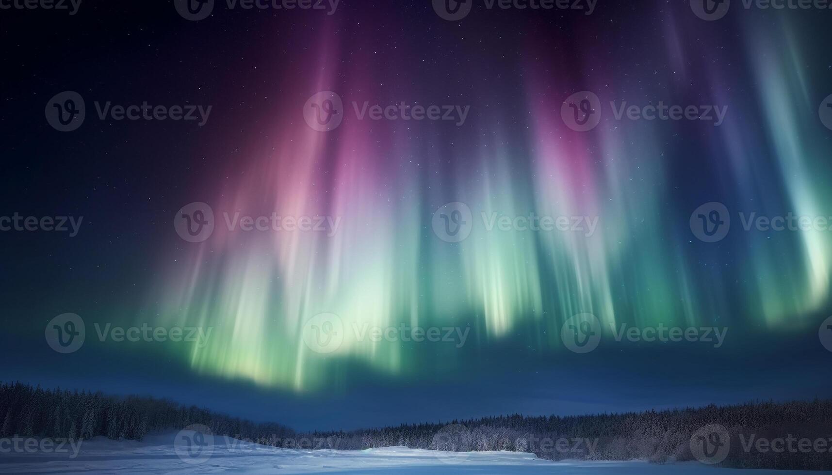 rustig winter nacht verlichte door majestueus Aurora polaris mysterie gegenereerd door ai foto