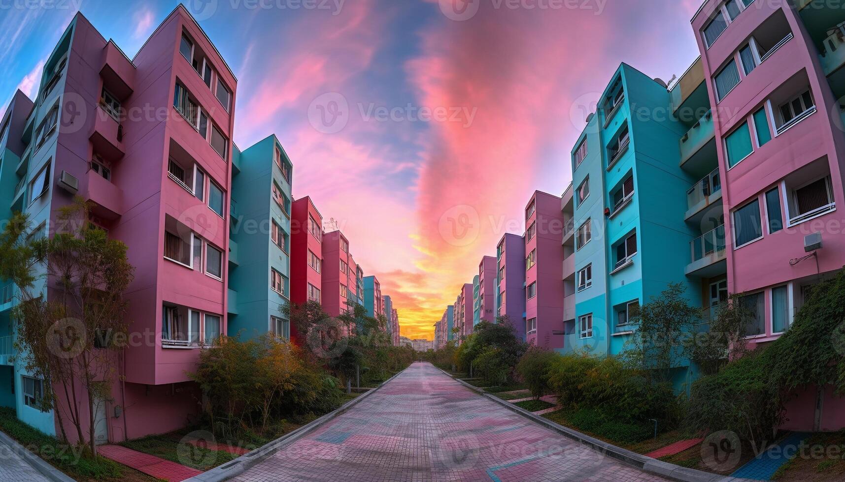 een futuristische financieel wijk verlichte door levendig multi gekleurde wolkenkrabbers gegenereerd door ai foto