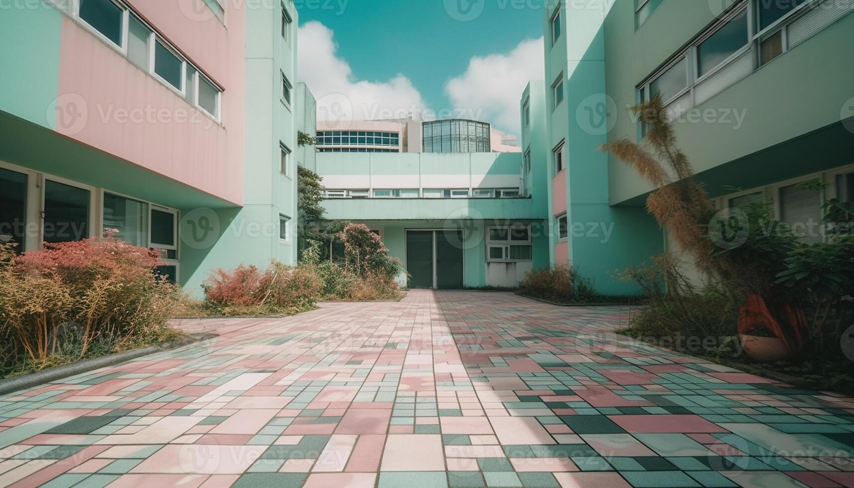 de modern wolkenkrabber glas facade weerspiegelt de stad groen gegenereerd door ai foto