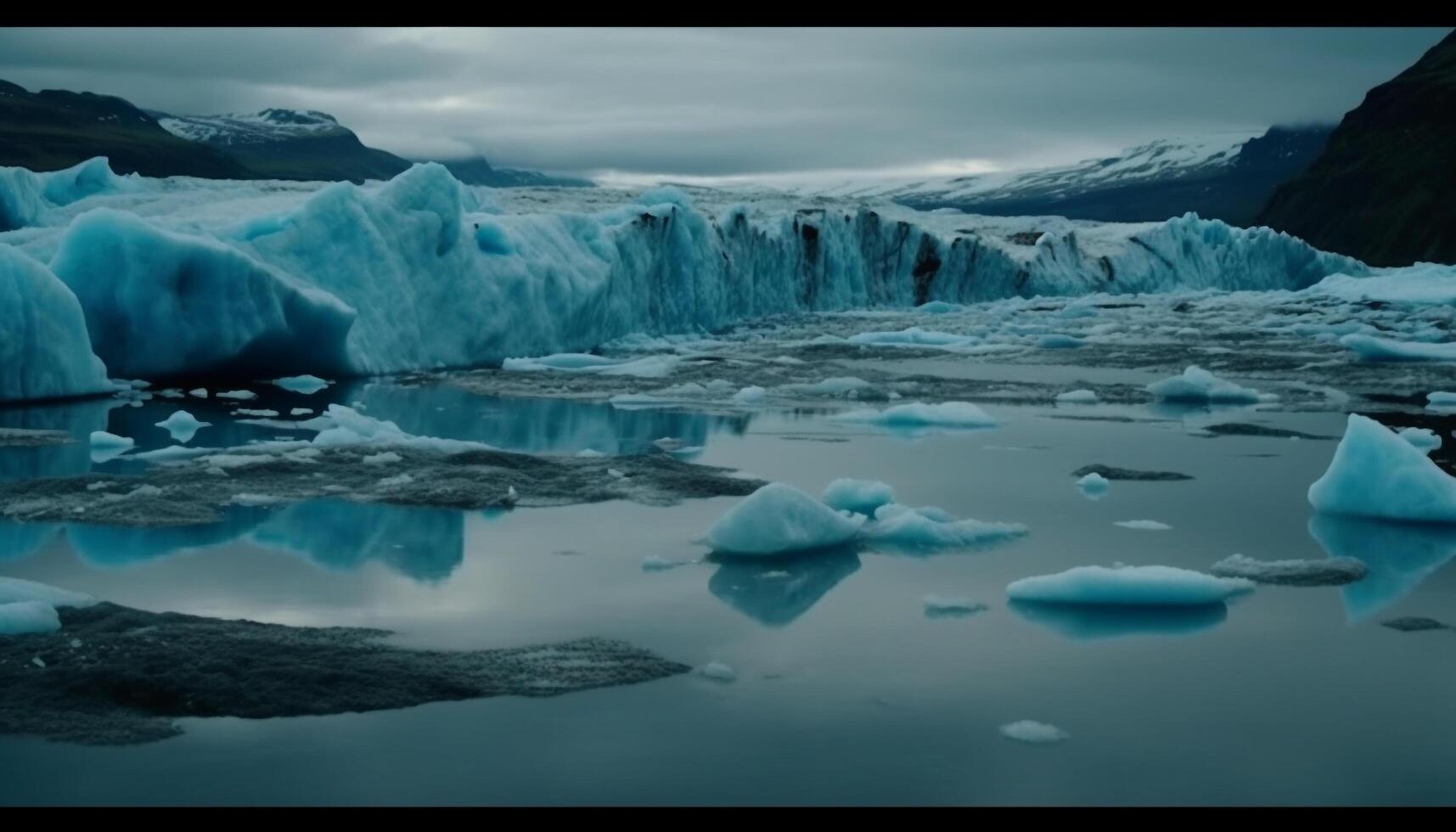 bevroren arctisch landschap majestueus berg bereik, rustig gletsjer lagune reflectie gegenereerd door ai foto