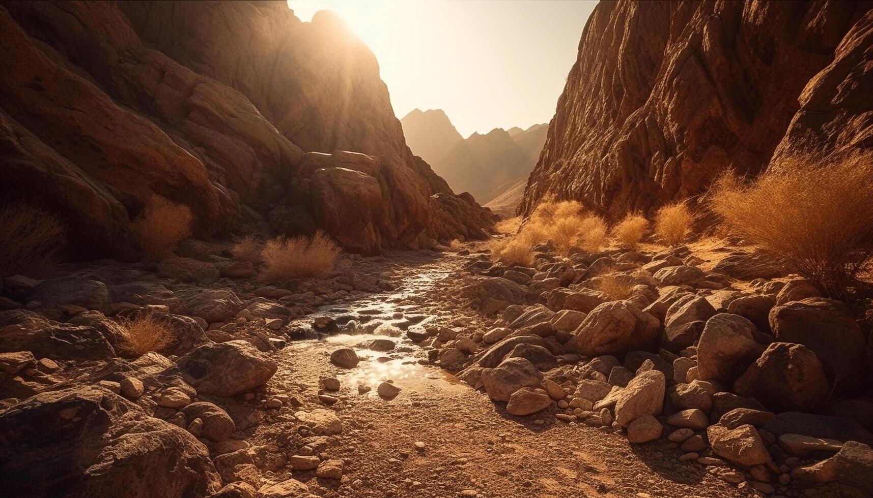 de majestueus berg top geërodeerd in een verbijsterend rotsachtig landschap gegenereerd door ai foto