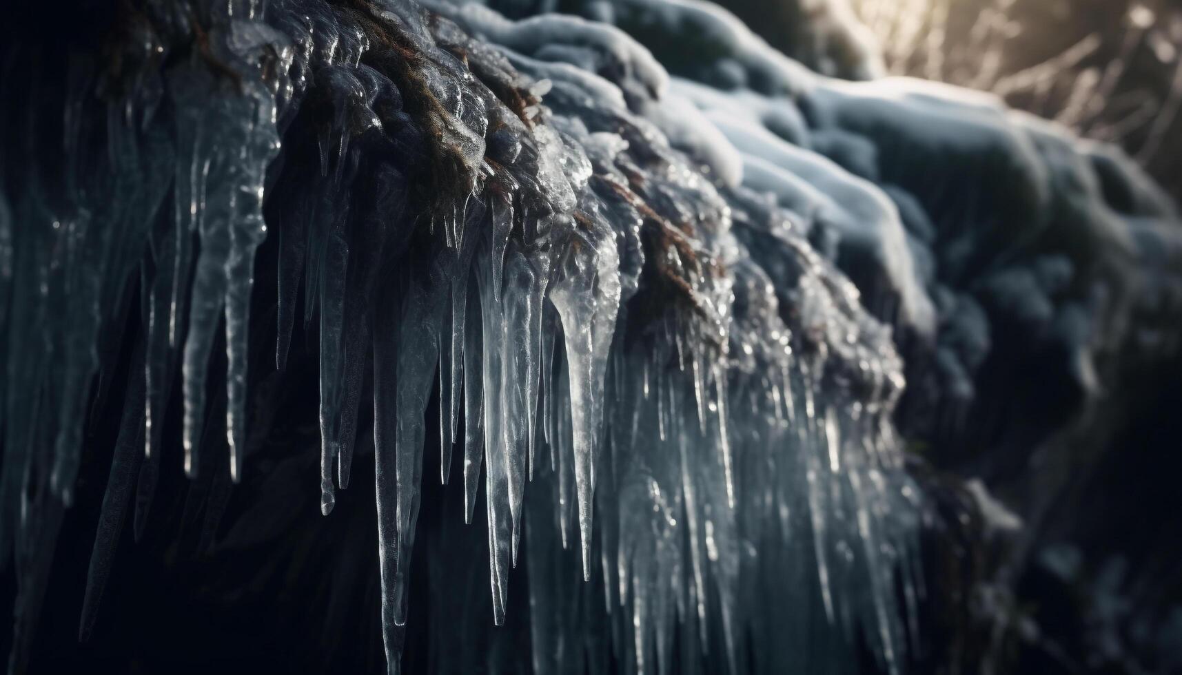 smelten ijskegel druppelt vers water, reflecterend herfst schoonheid in natuur gegenereerd door ai foto