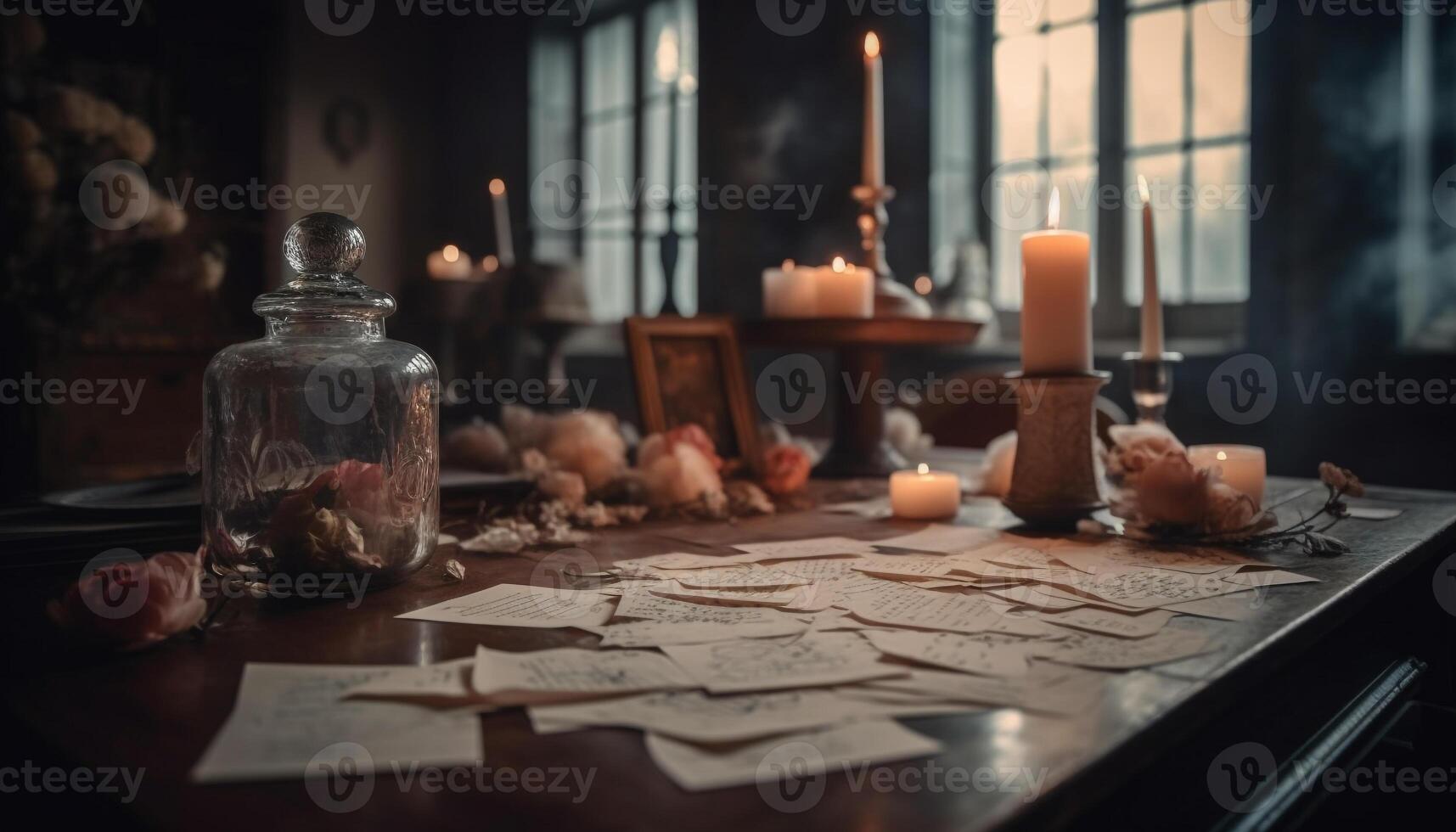 rustiek eigengemaakt koekjes in een houten schaal, lit door kaars gegenereerd door ai foto