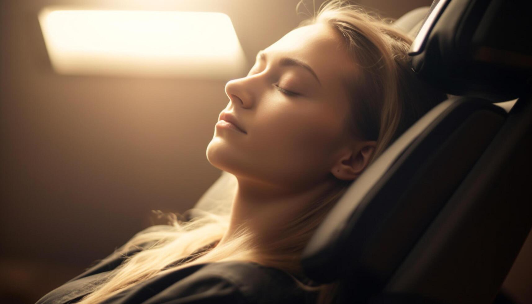 een jong volwassen vrouw geniet het rijden in haar comfortabel auto gegenereerd door ai foto