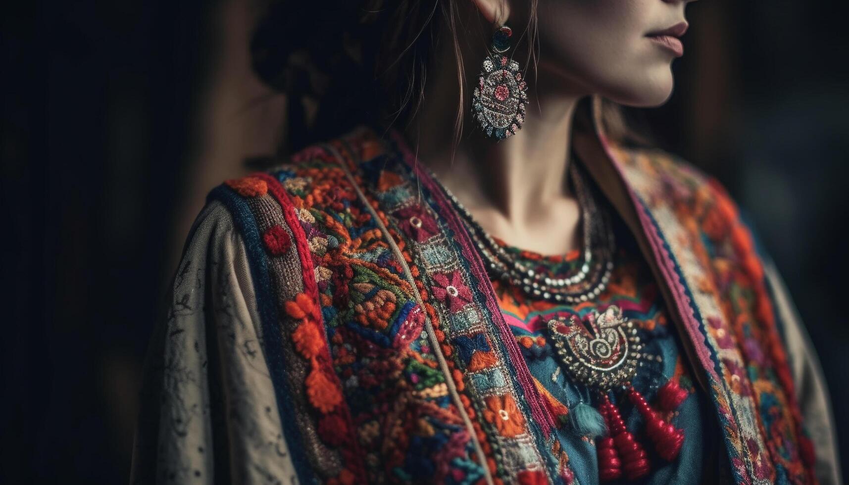 een elegant jong vrouw vervelend traditioneel Indisch kleding en sieraden gegenereerd door ai foto