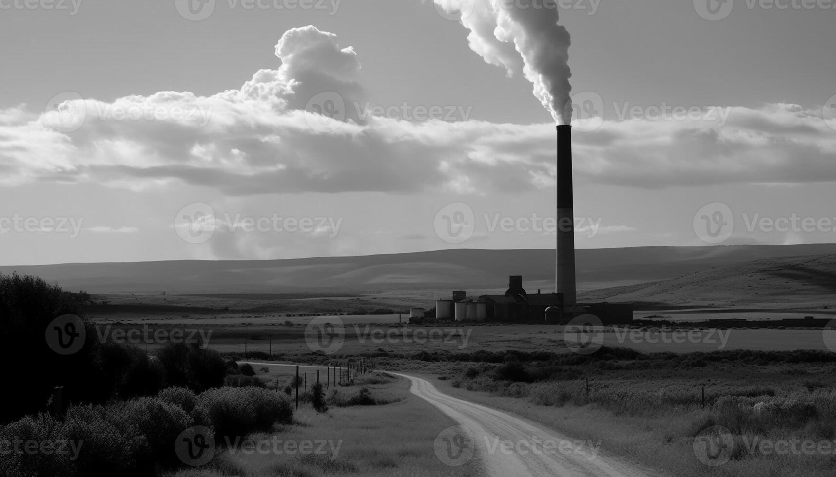 steenkool aangedreven fabriek zendt uit rook, schadelijk milieu en vervuilend lucht gegenereerd door ai foto