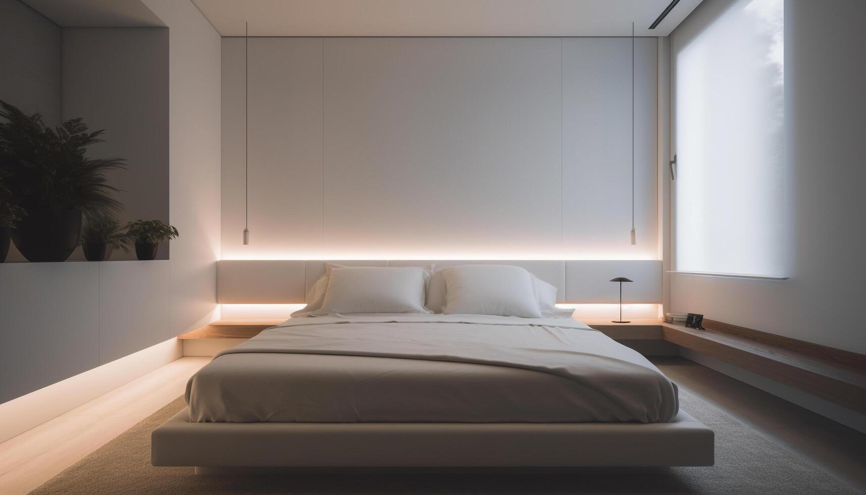 modern luxe slaapkamer met comfortabel dubbele bed en elegant decor gegenereerd door ai foto