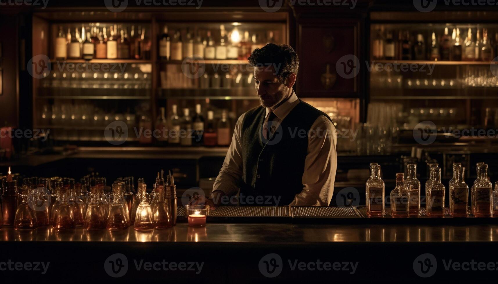 een knap barman portie whisky naar volwassen mannetjes Bij nachtclub gegenereerd door ai foto