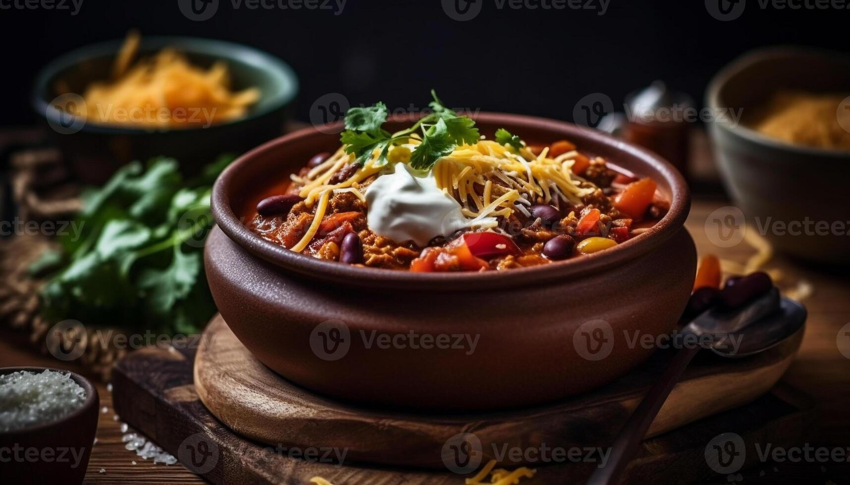 vers gekookt vegetarisch maaltijd in rustiek serviesgoed Aan houten tafel gegenereerd door ai foto