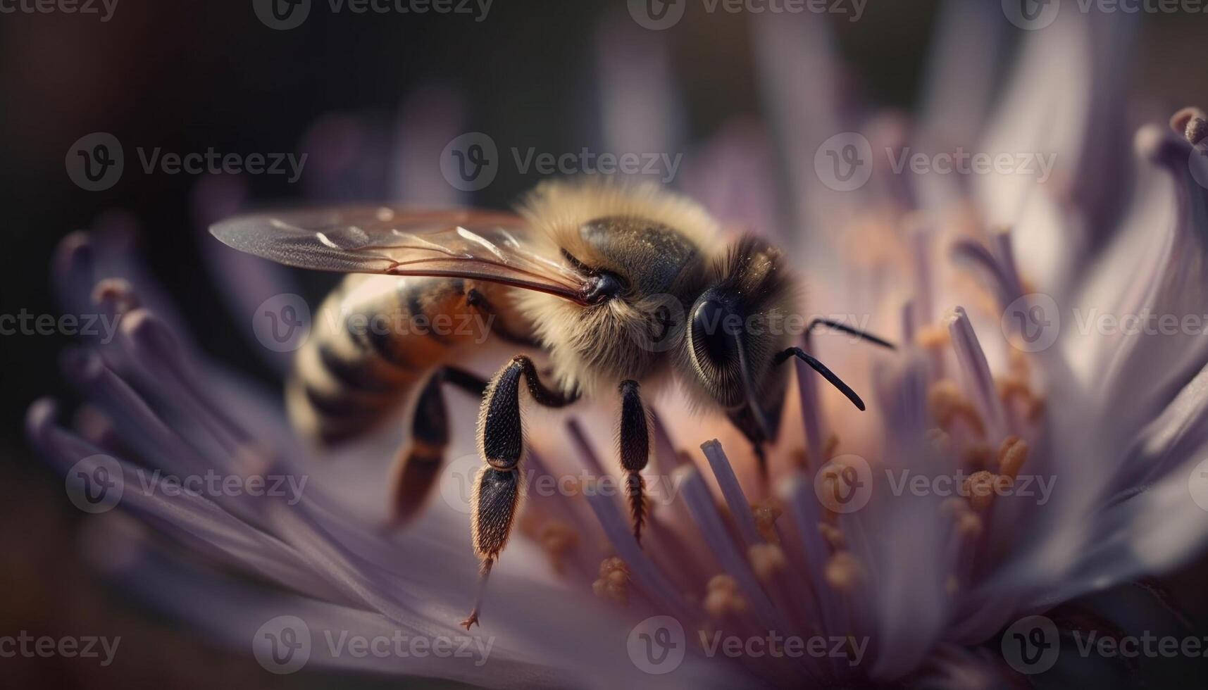 bezig honing bij verzamelen stuifmeel van een geel bloem bloemblad gegenereerd door ai foto