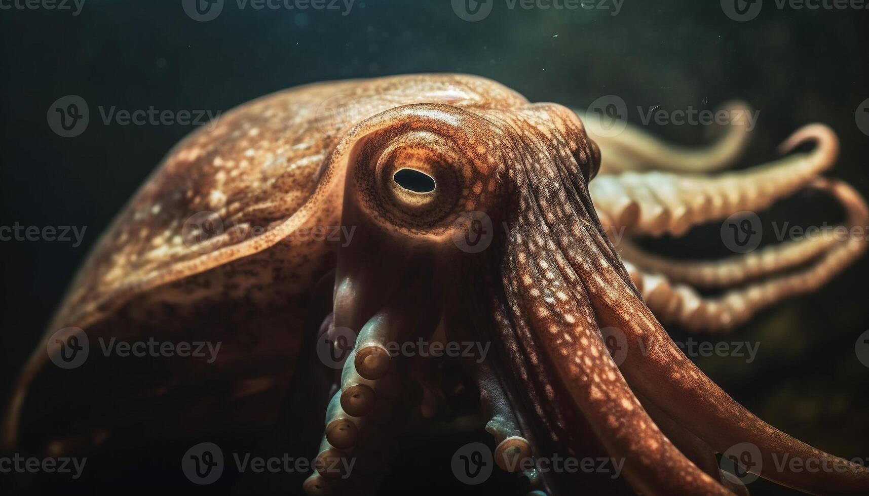 kleurrijk Octopus zwemmen in donker koraal rif, schoonheid in natuur gegenereerd door ai foto