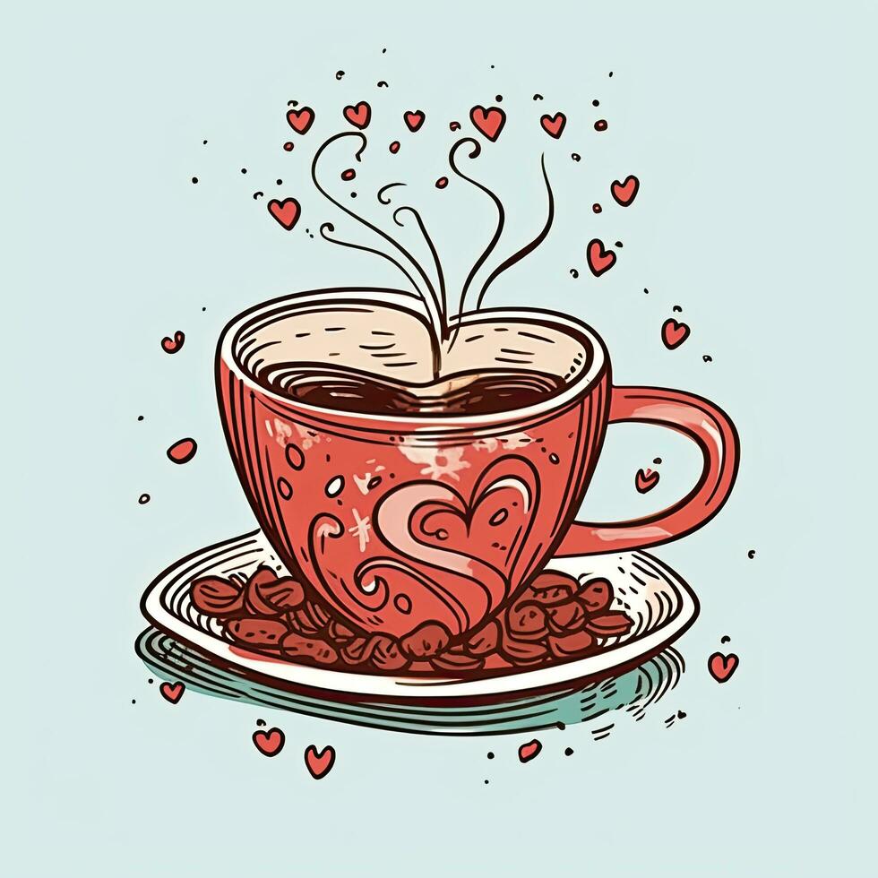 kop van koffie met koffie bonen en harten. koffie valentijnsdag dag clip art, ai gegenereerd foto