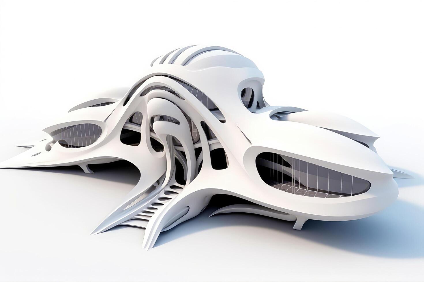 3d futuristische sci-fi wit stad architectuur met biologisch wolkenkrabbers, voor wetenschap fictie of fantasie achtergronden, abstract gebouw, generatief ai illustratie foto