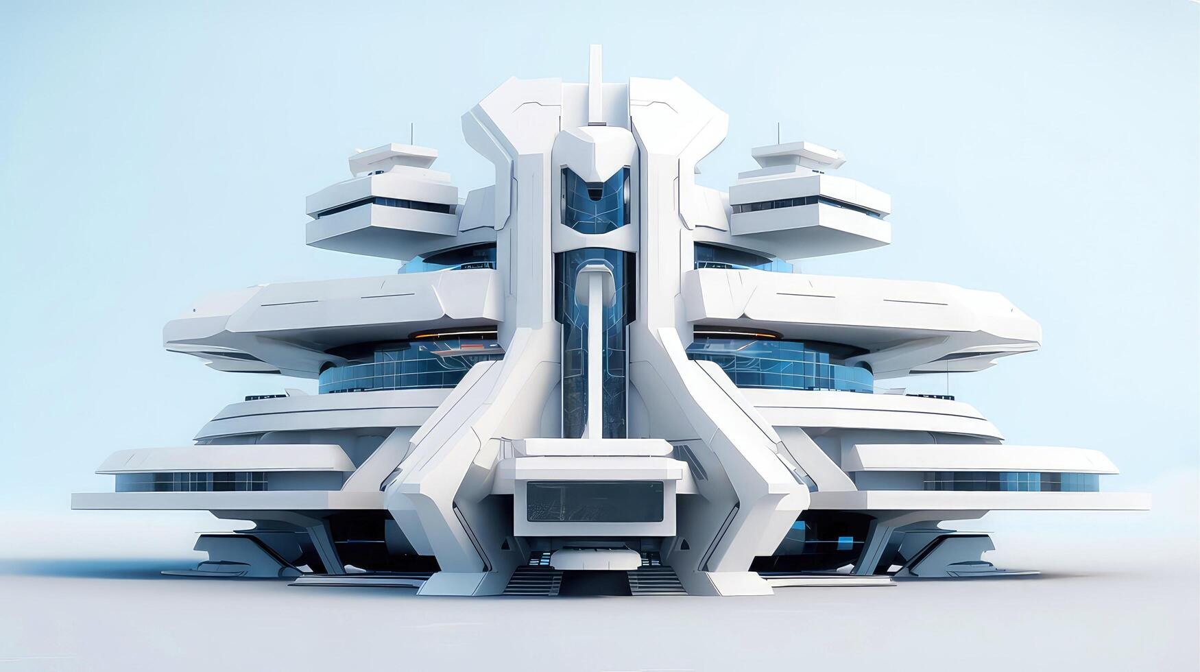 3d futuristische sci-fi wit stad architectuur met biologisch wolkenkrabbers, voor wetenschap fictie of fantasie achtergronden, abstract gebouw, generatief ai illustratie foto