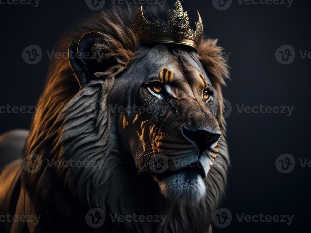 leeuw in kroon ai gegenereerd foto