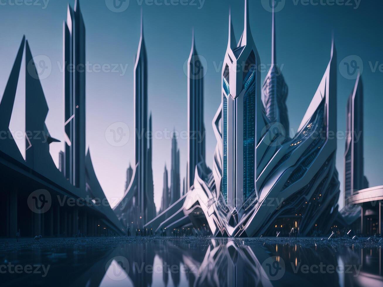 buitenaards wezen futuristische strak kristal stad. ai gegenereerd foto