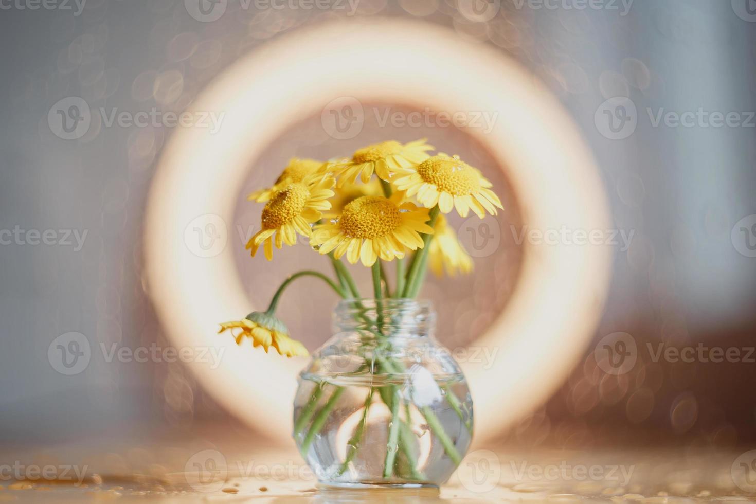 gele madeliefjes in een glazen vaas foto
