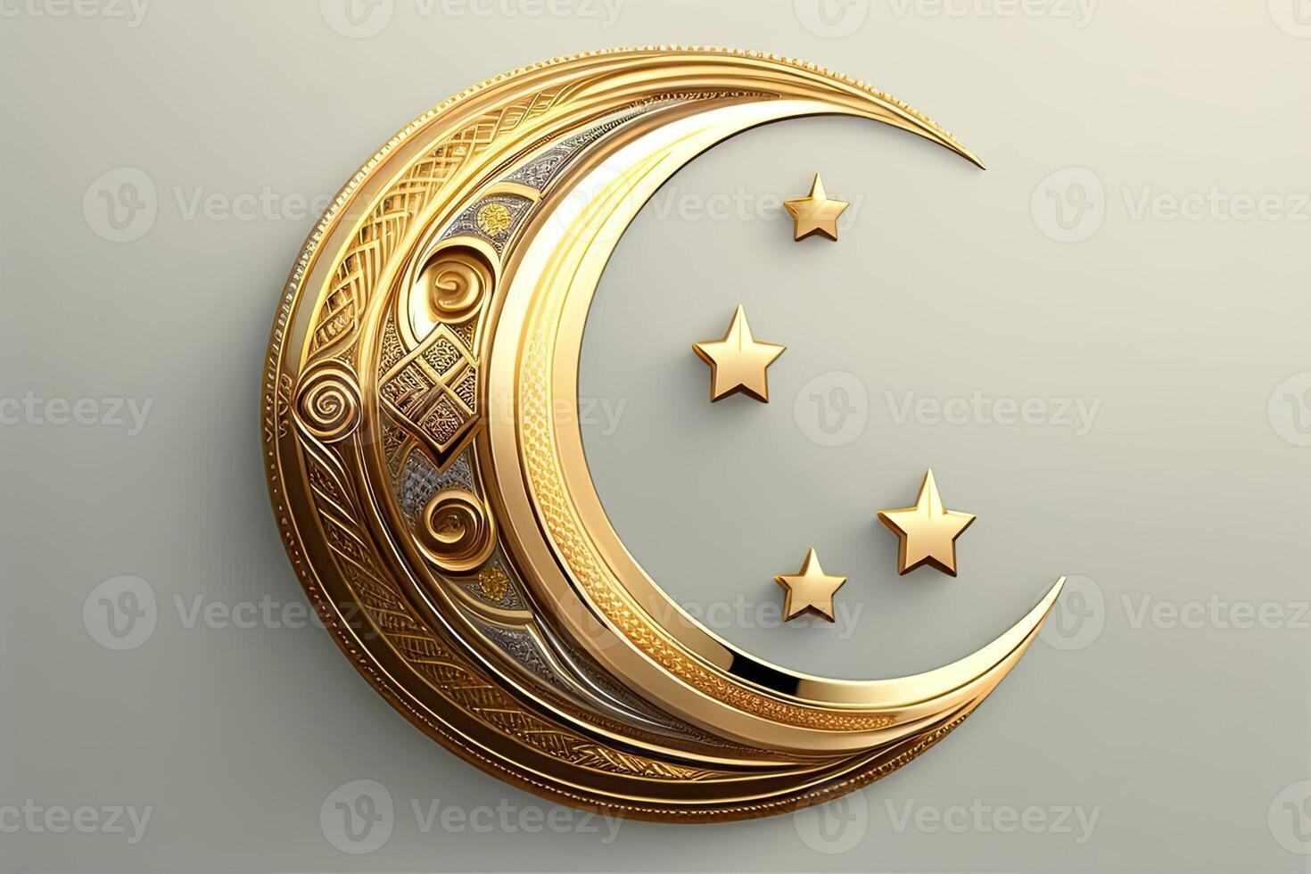 Ramadan kareem poster met overladen halve maan generatief ai foto