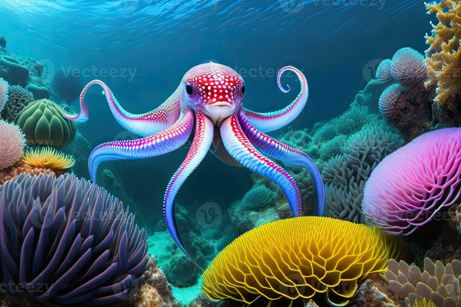 Octopus zwemmen onder water generatief ai foto
