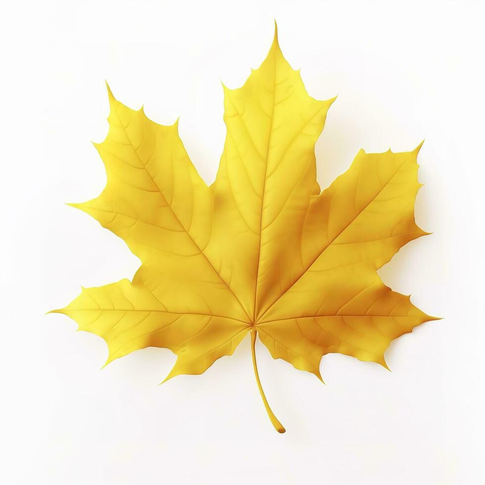 geel esdoorn- blad bladeren Aan wit achtergrond, genereren ai foto