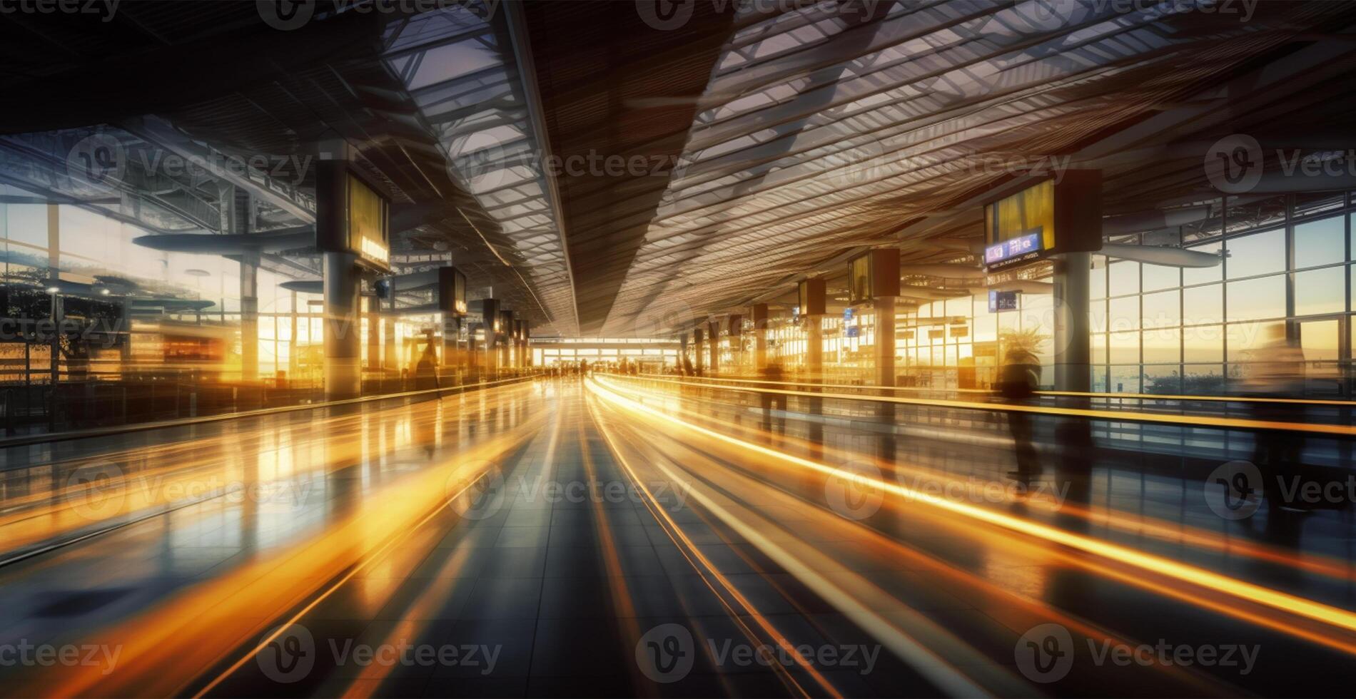 luchthaven gebouw, Internationale terminal, haasten mensen naar land, wazig achtergrond - ai gegenereerd beeld foto