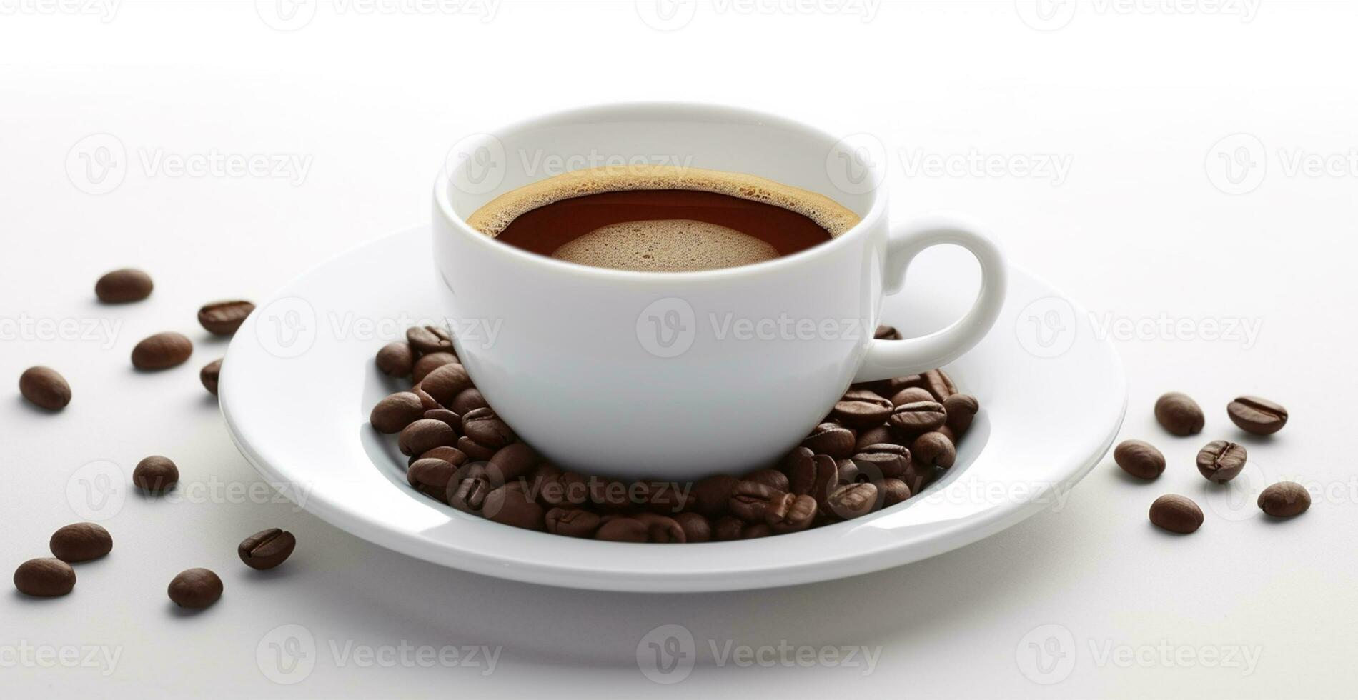 wit kop van koffie met koffie bonen Aan wit achtergrond - ai gegenereerd beeld foto