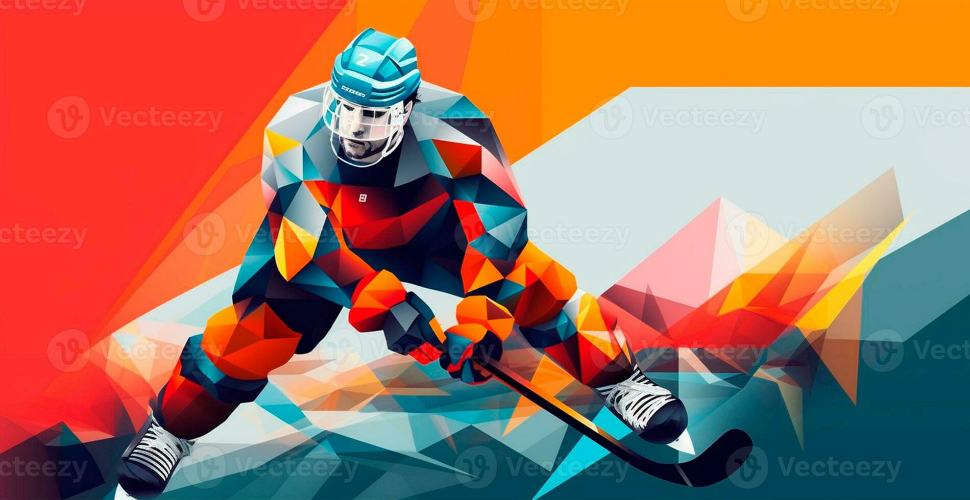 abstract panoramisch hockey achtergrond, patronen, driehoekig mozaïeken, gestileerde veelhoekige patroon - ai gegenereerd beeld foto