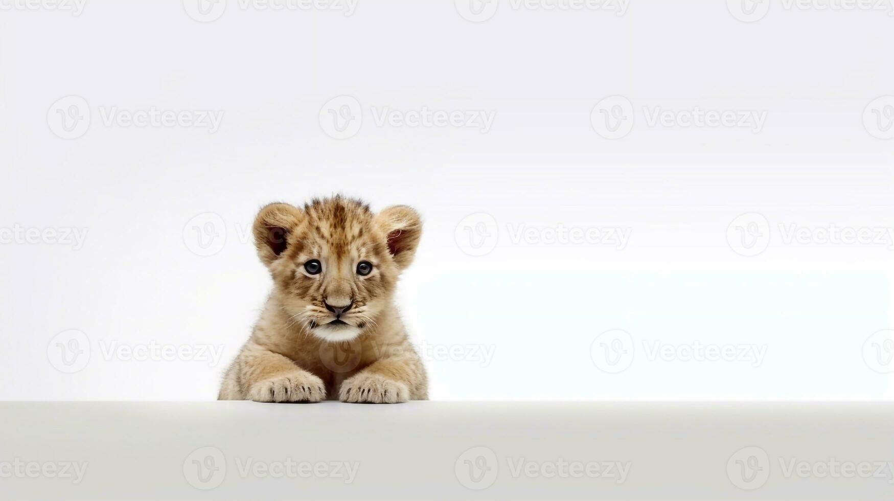weinig leeuw geïsoleerd Aan wit achtergrond - generatief ai foto
