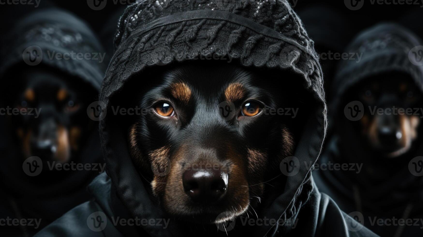 portret van een grappig huisdier honden rover band Aan een donker achtergrond. generatief ai. foto