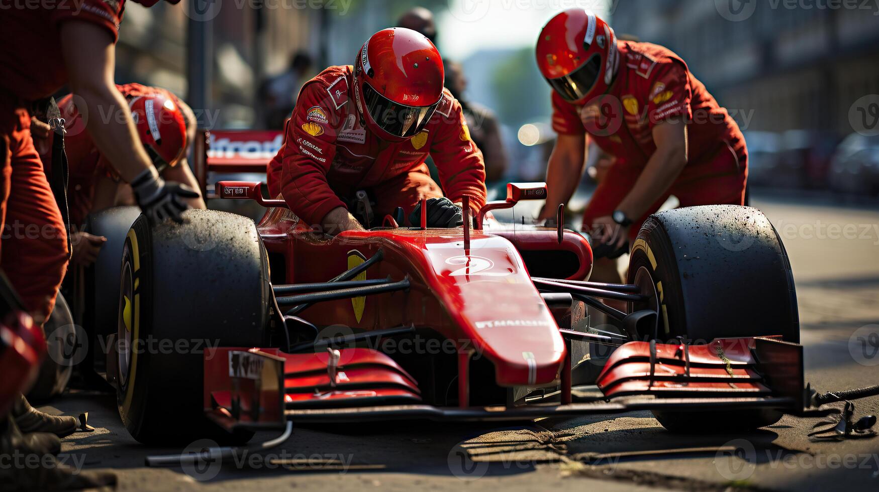 pit hou op team formule bereidt zich voor naar ras een groots prix circuit. generatief ai. foto