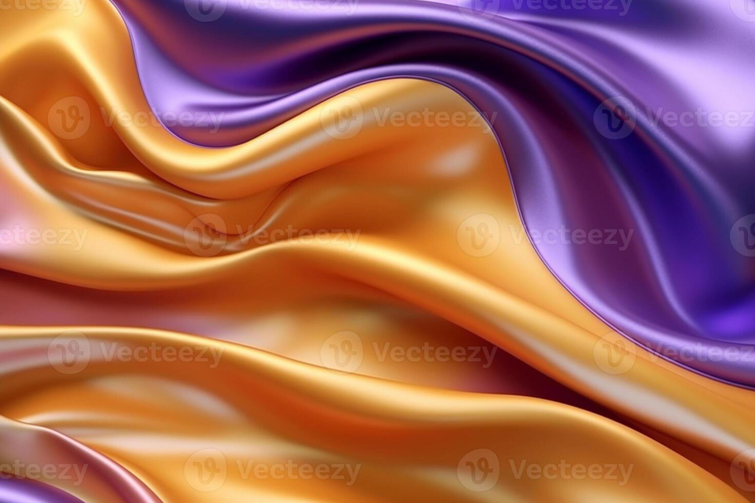 abstract achtergrond met 3d Golf helder goud en Purper helling zijde kleding stof, ultra realistisch, generatief ai foto