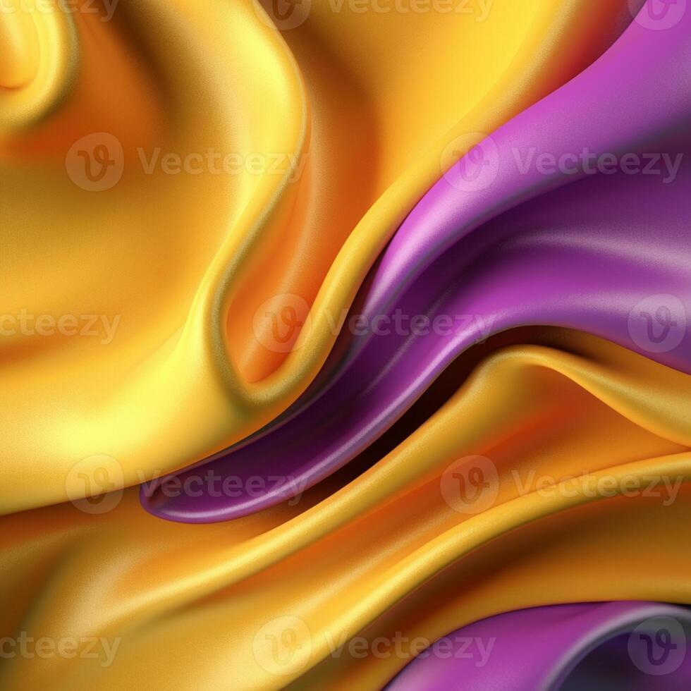 abstract achtergrond met 3d Golf helder goud en Purper helling zijde kleding stof, ultra realistisch, generatief ai foto