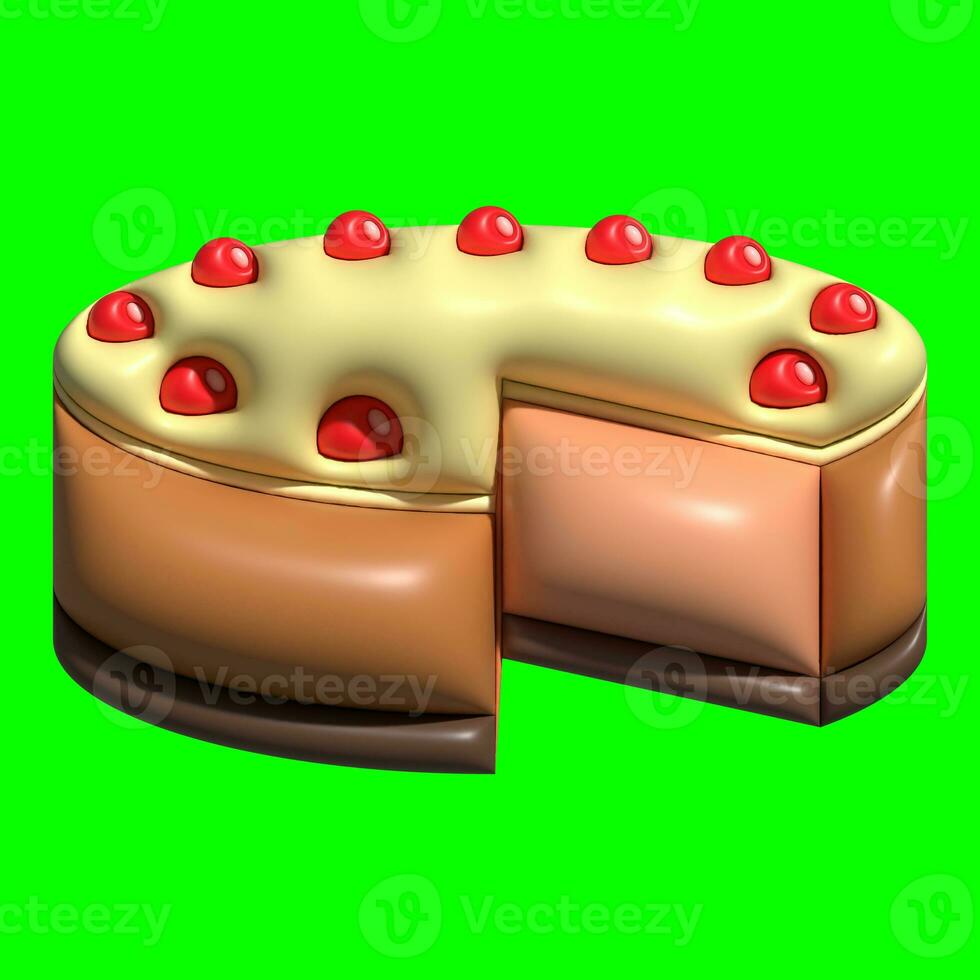 3d taart middelen ontwerp met groene scherm achtergrond foto