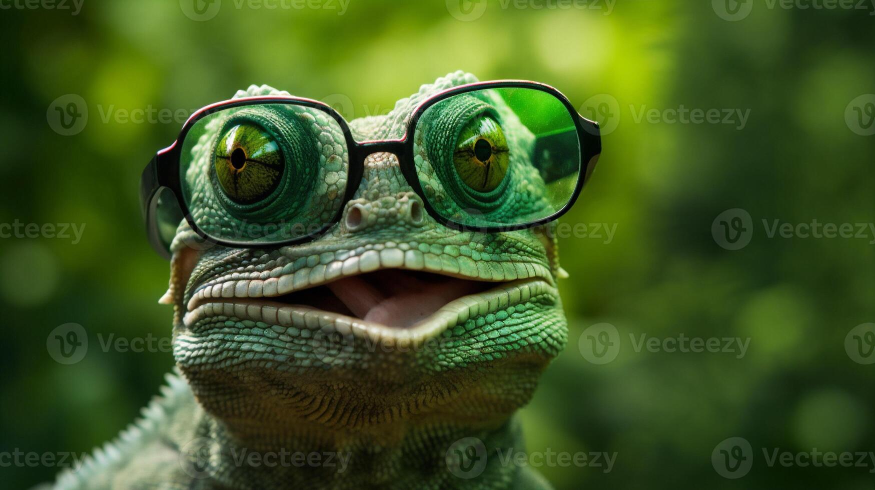 groen portret hagedis schaal detailopname leguaan dier reptiel dieren in het wild bril. generatief ai. foto