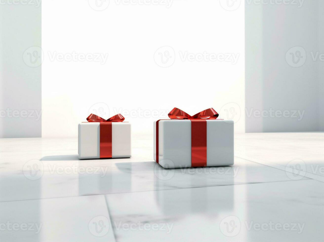 verrassing Cadeau rood Kerstmis lint geschenk pakket wit doos geïsoleerd. generatief ai. foto