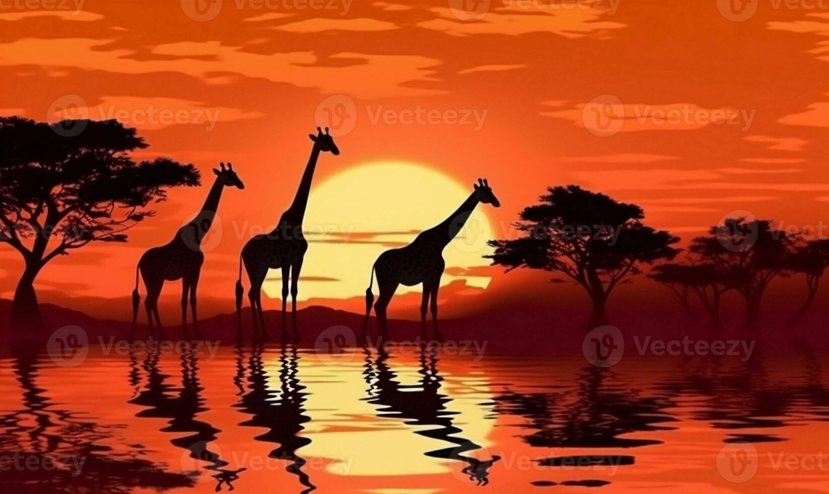 Afrika natuur giraffe olifant zonsondergang silhouet wild safari dieren in het wild dier. generatief ai. foto